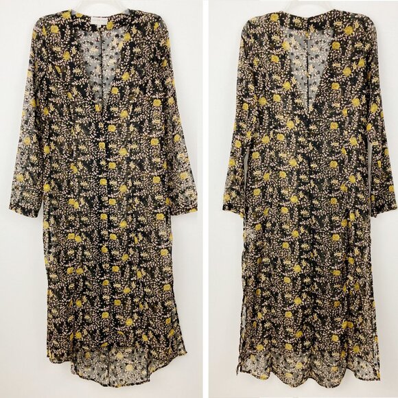 NWT Never Fully Dressed Sheer Floral Midi Tunic Shirt Dress Size M Button Front - Picture 2 of 10